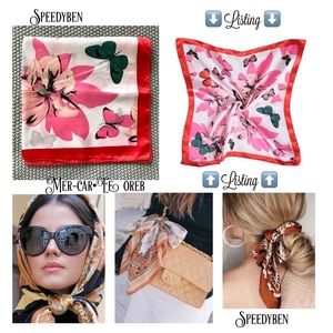 Handbag Head Square Scarf Red and Pink Butterfly 3/$20